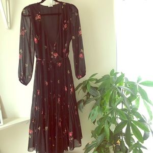 Wilfred Black Floral Long Sleeve Wrap Dress